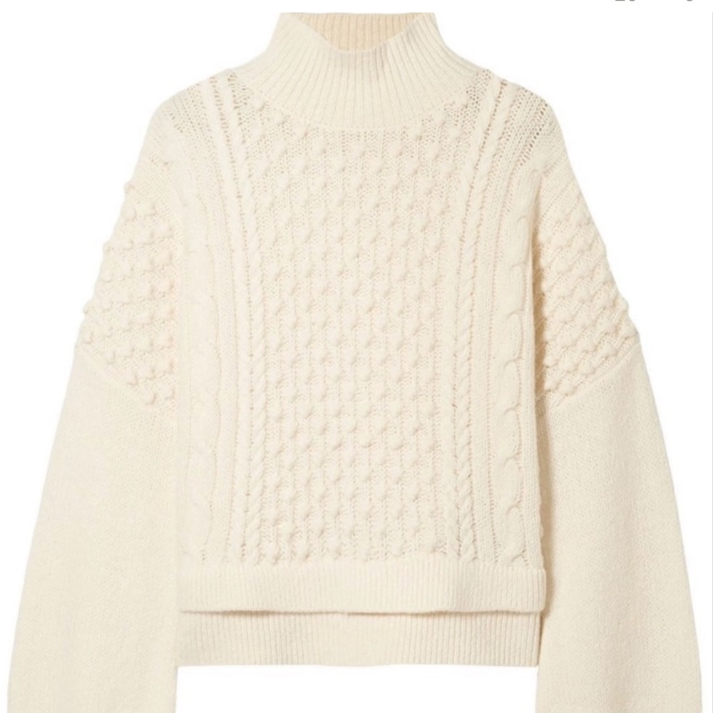 $395 FRAME Denim “Nubby” CableKnit Turtleneck Sweater